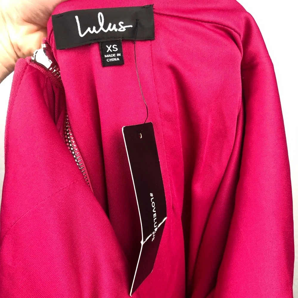 NEW LULU’S bodycon fitted exposed zipper hot pink Dress sexy Sz XS - Picture 12 of 14